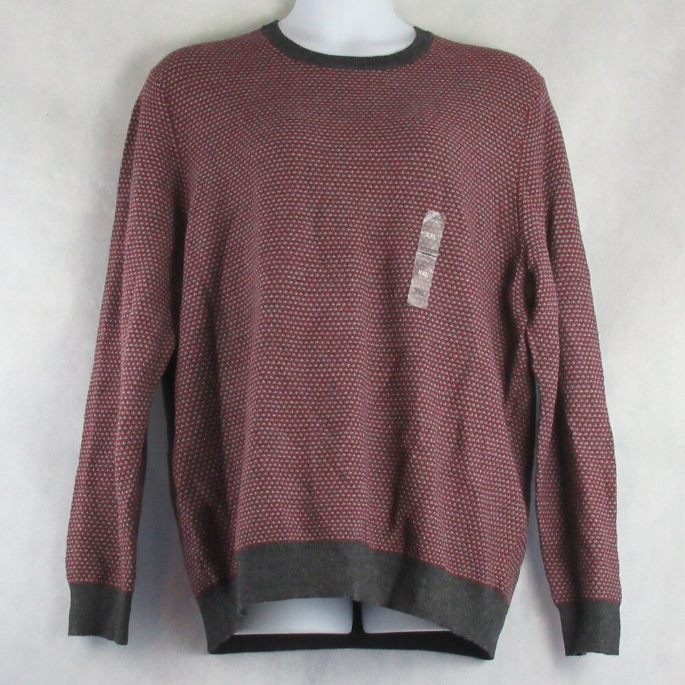 Club Room Men's Wool Blend Textured Crewneck Pullover Sweater, Red/Black, XXL